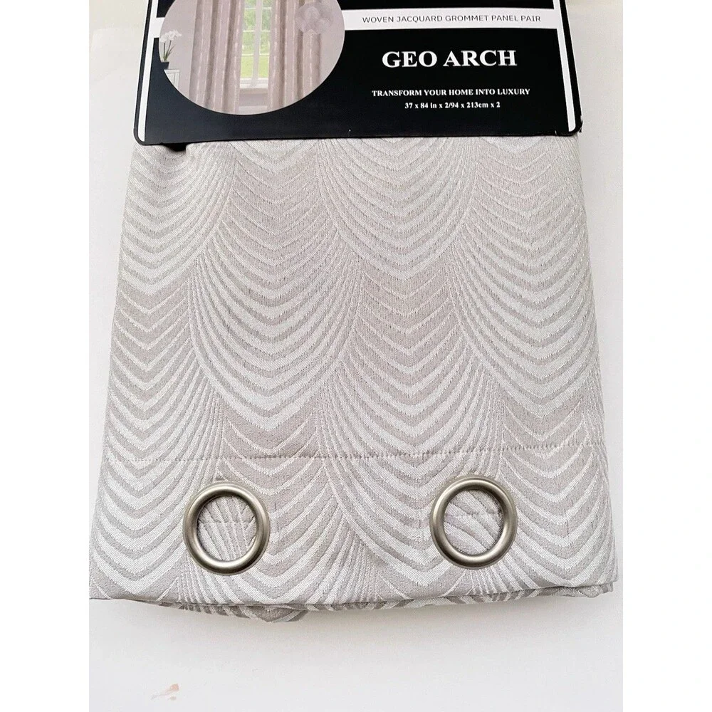 Dolci Home Geo Arch Jacquard Curtains Set 2 Panels 37x84 Taupe Grommet
